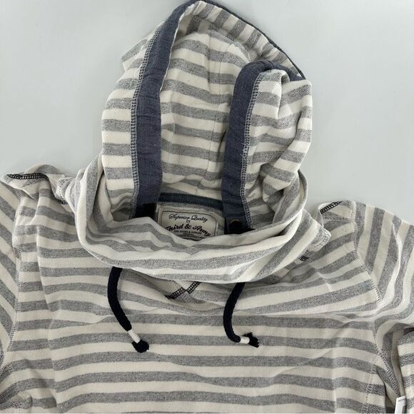 3rd & Army Long Sleeve Pullover Cowl Neck Striped White Grey Hoodie NWT S - Picture 7 of 9